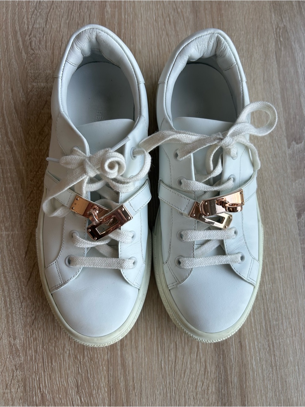 Hermes Day Sneaker White Leather Rose Gold 37